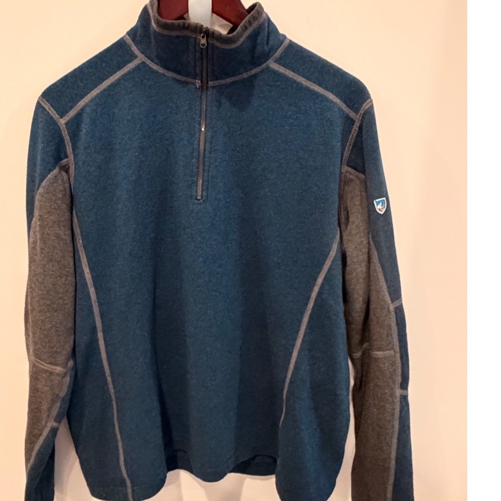 Kuhl Mens Quarter Zip Pullover Blue Gray Fleece Hiking Sweater RN 108846 Large